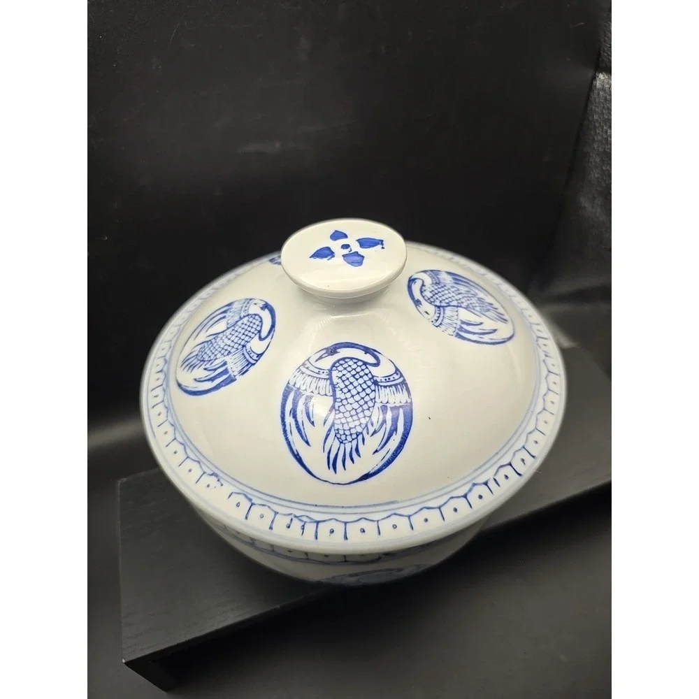 Blue and White Lidded Soup Tureen Or Rice Bowl with Phoenix‎ Crane Design